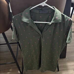 G/FORE Olive Shirt with Pink Skull Pattern